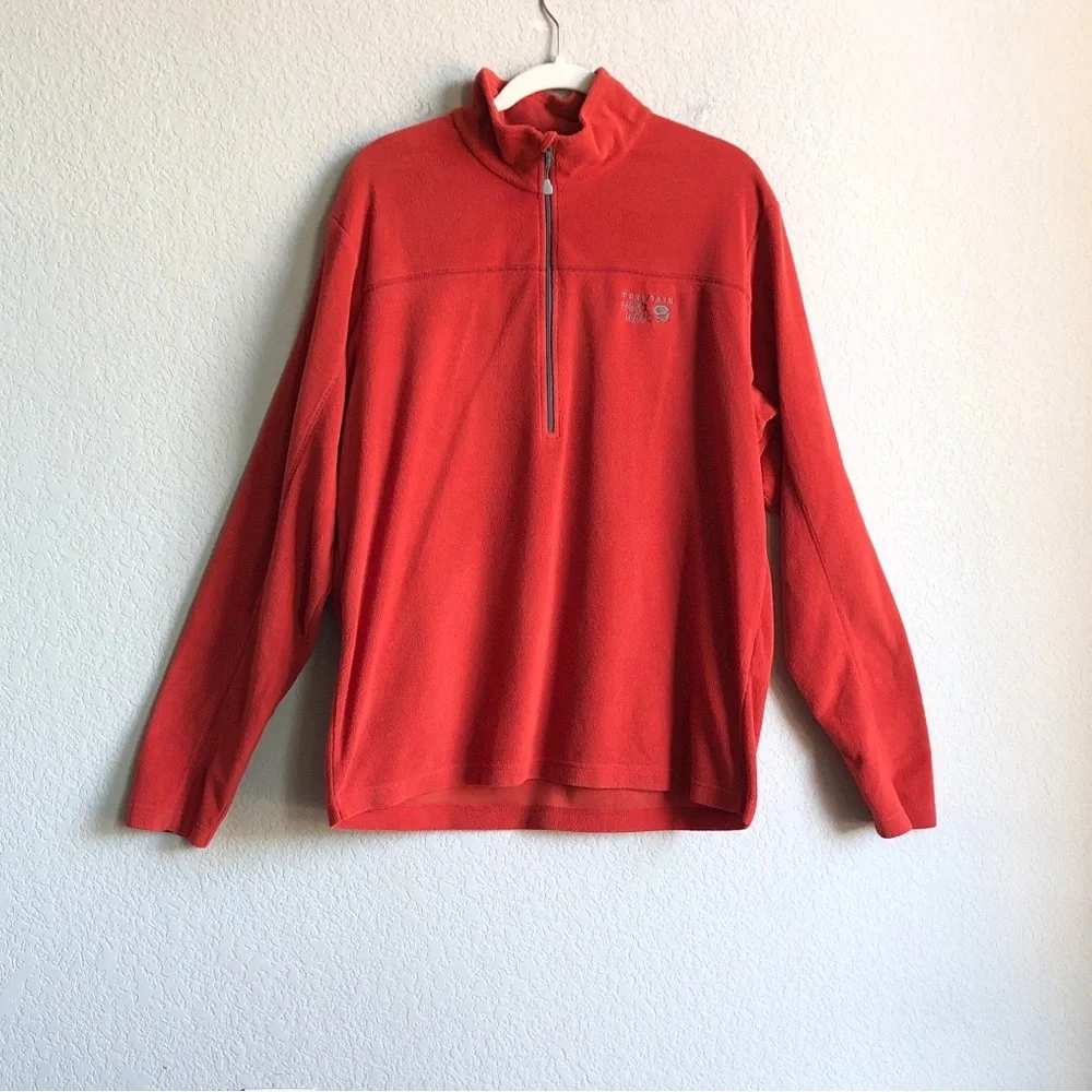 Mountain Hardwear Mens Lightweight Fleece Pullover Large Red Orange Half Zip